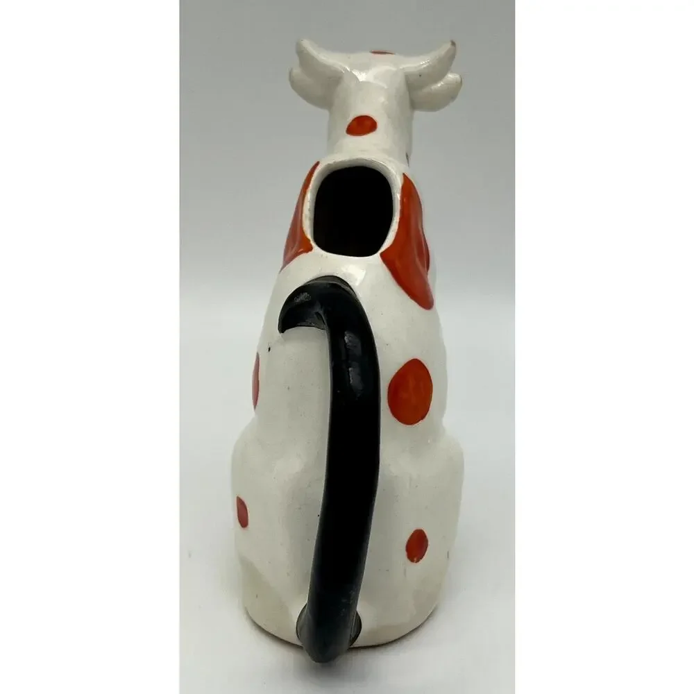 Vtg MCM Farmhouse Ceramic White w/ Orange Spots Cow Kitchen Creamer Serveware